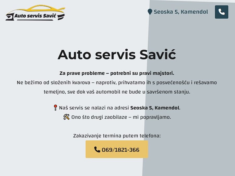 Auto servis Savić homepage preview